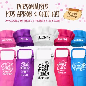 Personalised kids apron and chef hat set