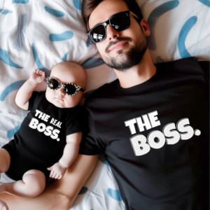 Father Kids Matching Shirts The Boss The Real Boss Funny Dad Son Daughter Gift