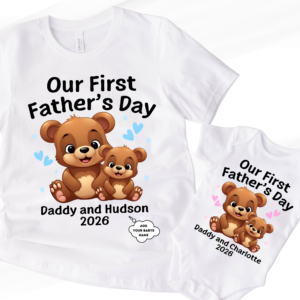 Personalised Our First Father’s Day Matching T-Shirt & Baby Onesie