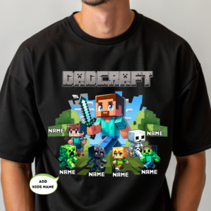 Personalised Dadcraft T-Shirt for Dad – Custom Kids’ Names Minecraft Fan Tee Father’s Day Gift