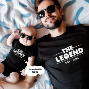 Personalised The Legend & The Legacy Matching T-Shirts and Baby Onesie